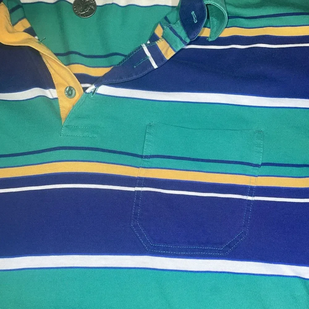 Vintage Polo Golf Shirt Par Four Men's Size Large Stripe 80s 90s Retro Button Up